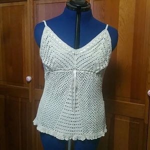 Vintage Cream Crotcheted Sleeveless Top - Lined!